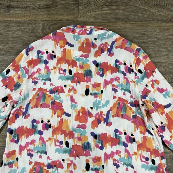 John Mark Abstract Floral Button Down Top Stand Wire Collar Tied 3/4 Sleeve Sz L - Picture 10 of 11